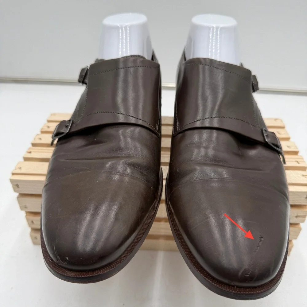 Johnston & Murphy Double Monk Strap Dress Shoes Brown Leather Sheepskin Mens 11M